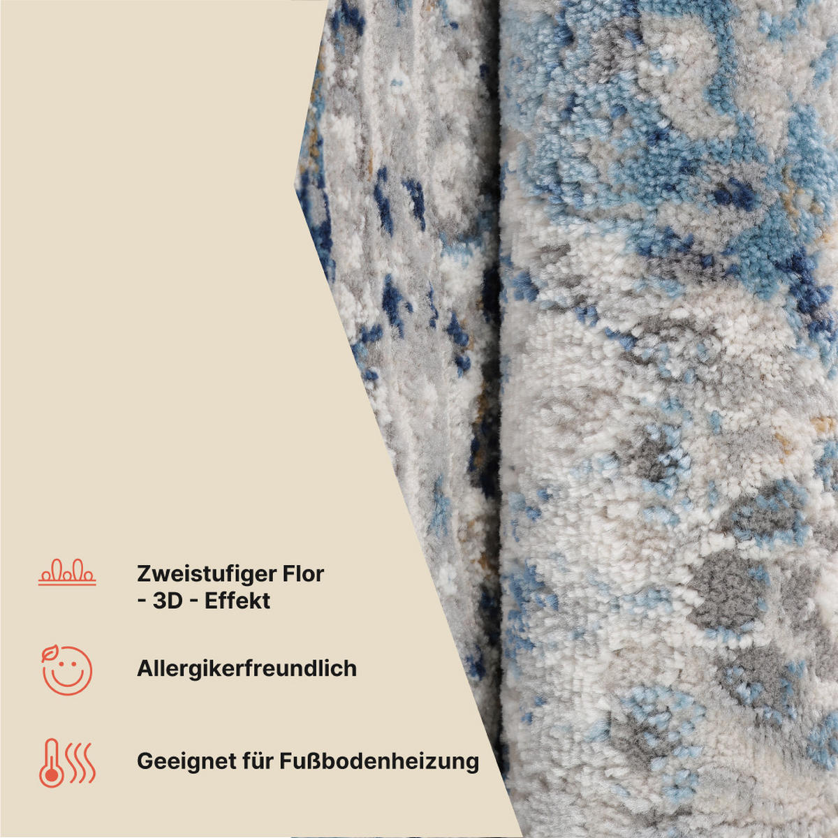 TEPPICH VALLEY Blau Rund 100/100 cm - Blau, Textil (100/100cm) - Tapiso