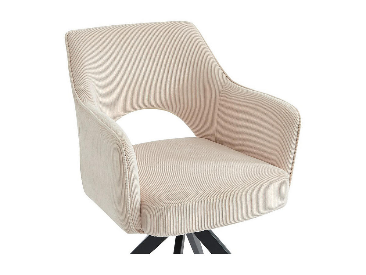 DREHSTUHL mit Armlehnen 2er-Set - Cord & schwarzes Metall - Cremefarben - KONYA - Creme, Textil (59/84/58cm) - Vente-Unique