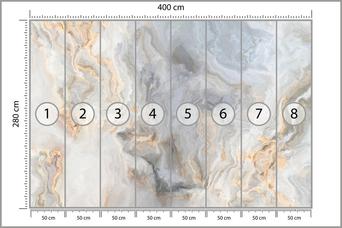 FOTOTAPETE für Küche Grauer Marmor Imitation Gold Adern 400x280 - Beige/Goldfarben, Papier (400/280cm) - Muralo