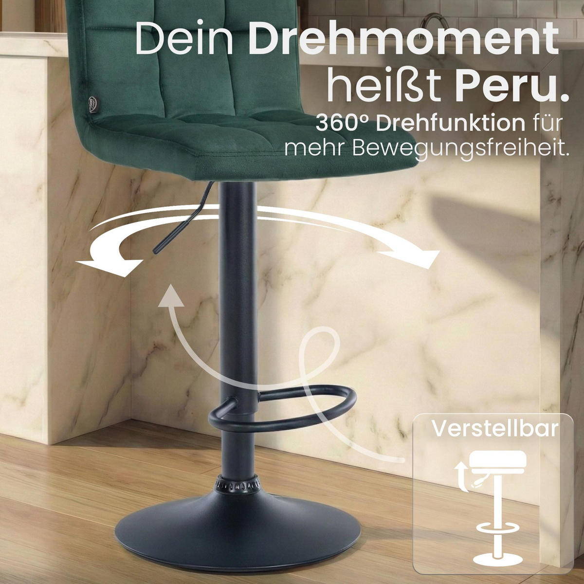 BARHOCKER Samt grün - Schwarz/Grün, Textil/Metall (46/94/47cm) - CLP