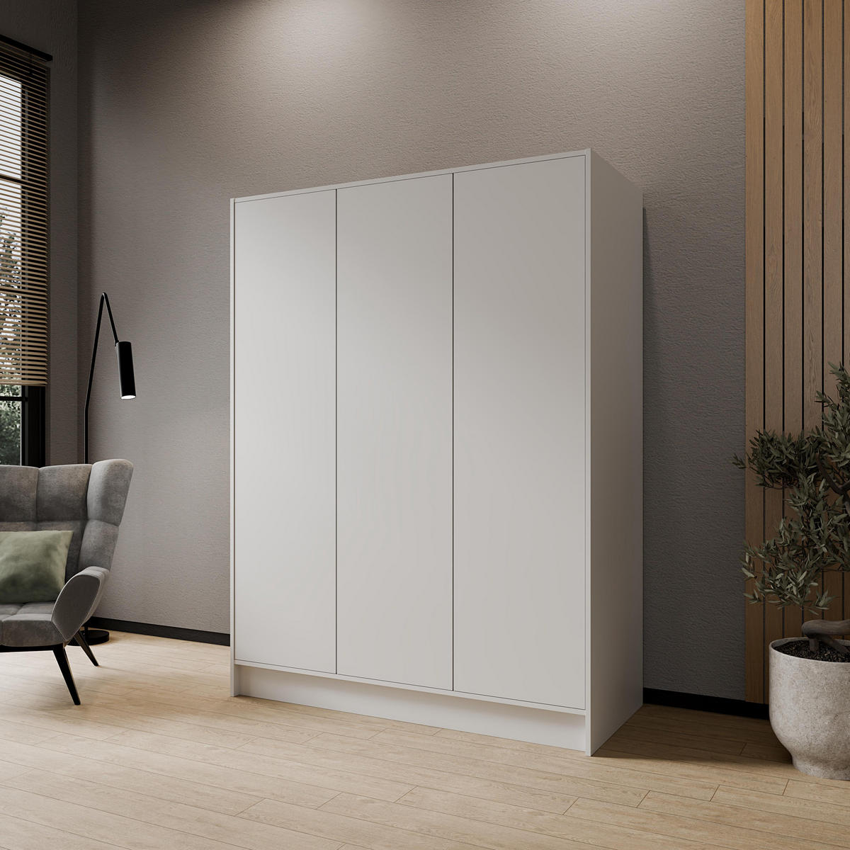 DREHTÜRENSCHRANK VELAR 150/200/51 cm Modern Kleiderschrank 3-türig Weiß - Weiß, Holzwerkstoff (150/200/51cm) - MASSENO