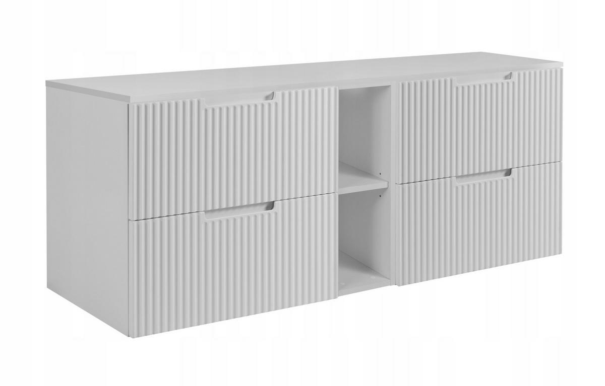 WASCHBECKUNTERSCHRANK VENA 140 cm mit Arbeitsplatte Farbe: Mattweiß mit einem Regal Gerillte Vorderseite Mattweiß - Weiß, Holzwerkstoff (140/58/46cm) - Rodan