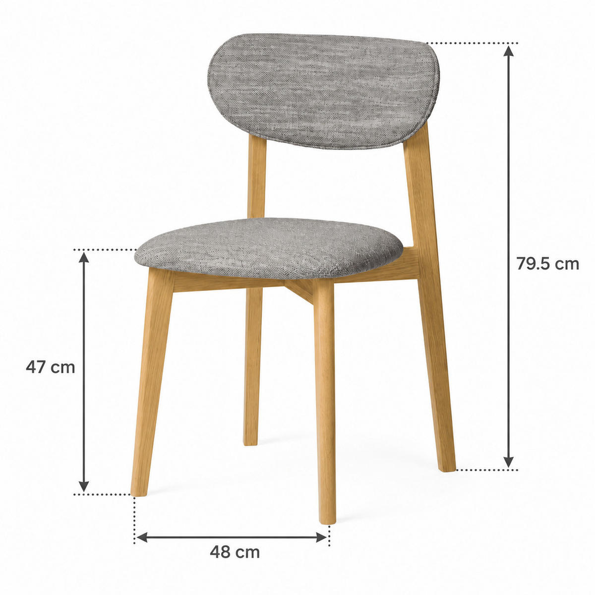 ESSZIMMERSTUHL Theo 2er Set, Natur Eiche + grauer Stoff - Grau, Holz (48.5/79/53.2cm) - WOODEK