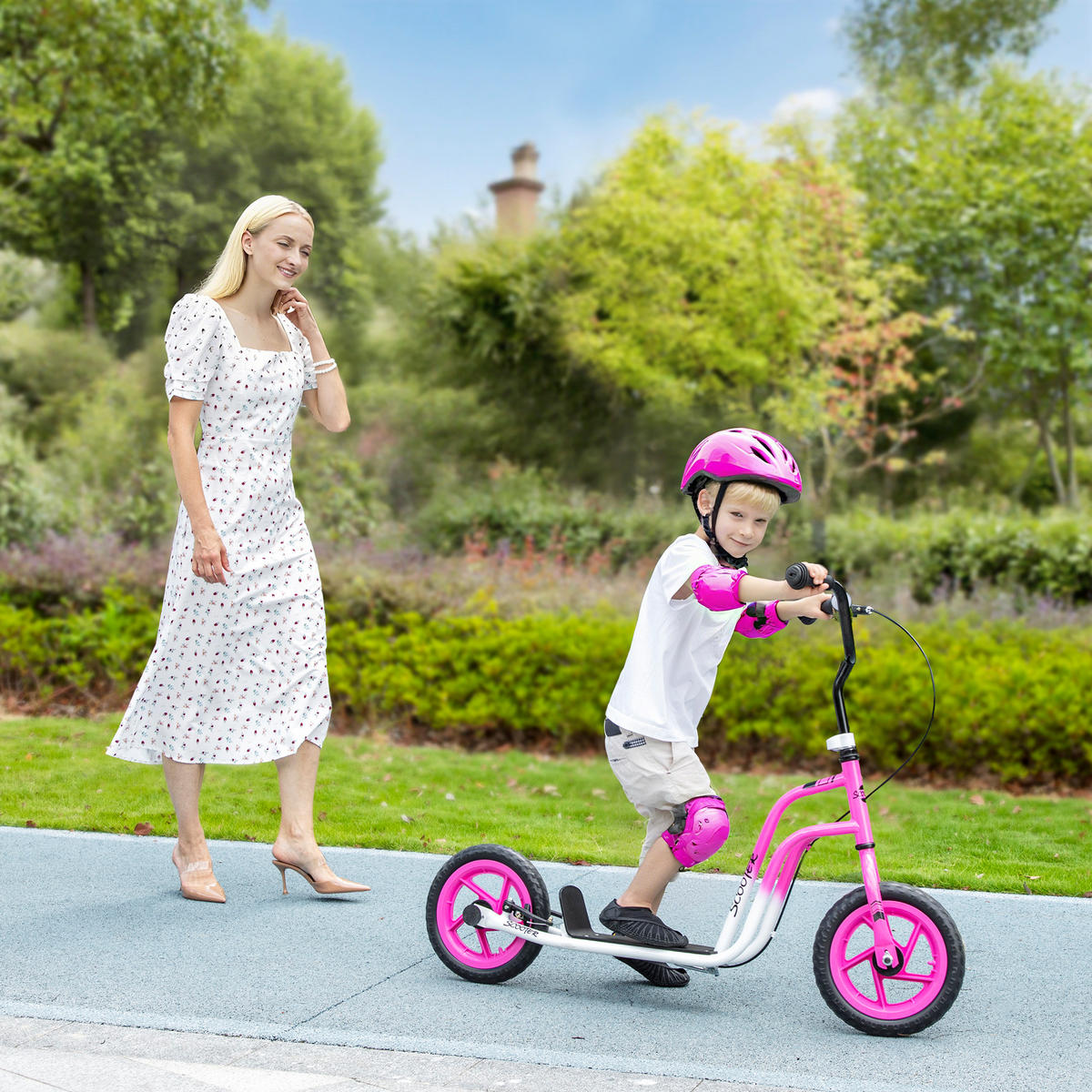 ROLLER Kinder Tretroller Kickscooter mit verstellbarem Lenker 12 Zoll Räder Rosa - Hellrosa, Kunststoff (115/50/88cm) - AIYAPLAY
