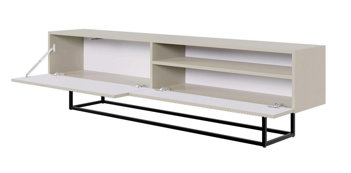 TV stolík Veldio Greige s čiernym kovovým rámom 175 cm - čierna/sivobéžová, kov/kompozitné drevo (175/46.5/31.6cm) - Selsey