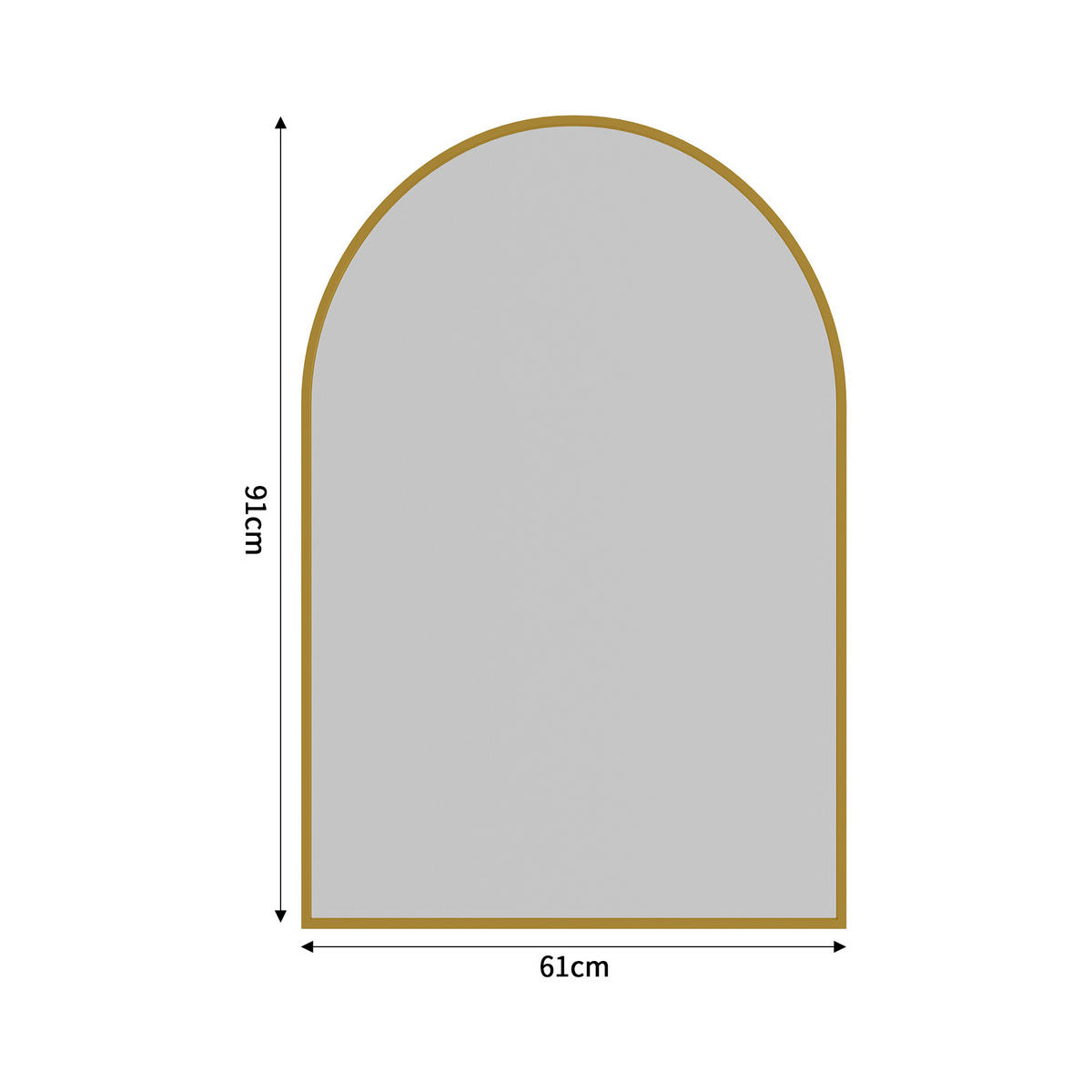 WANDSPIEGEL Bogenform 91 x 61 cm aus Sicherheitsglas mit Aluminiumrahmen gold - Goldfarben, Metall (61/91/3cm)