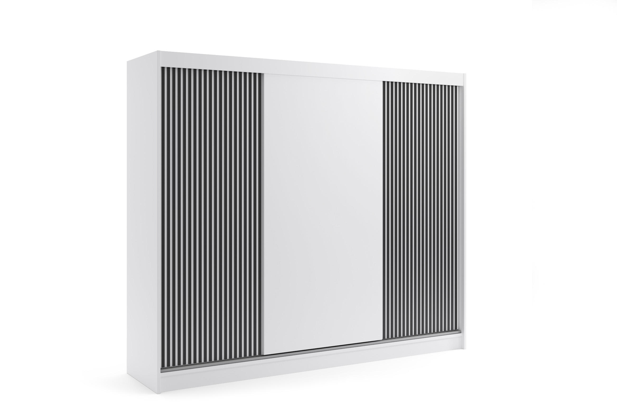 KLEIDERSCHRANK VILAN mit Lamel/LED - 250 cm - Weiß|Schwarz - Schwarz/Weiß, Holzwerkstoff (250/215/61cm) - ALTDECOR