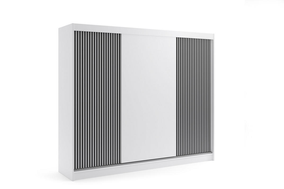 KLEIDERSCHRANK VILAN mit Lamel/LED - 250 cm - Weiß|Schwarz - Schwarz/Weiß, Holzwerkstoff (250/215/61cm) - ALTDECOR