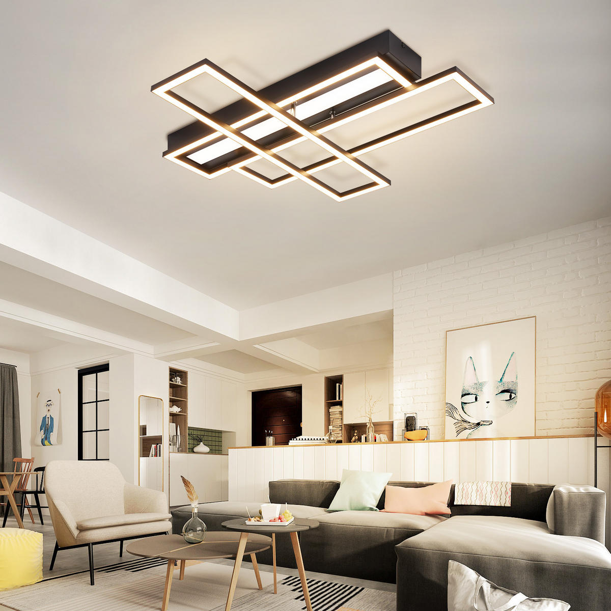 LED-DECKENLEUCHTE Bryxen 55.5/55.5/9.7 cm - Schwarz, Metall (55.5/55.5/9.7cm) - ZMH
