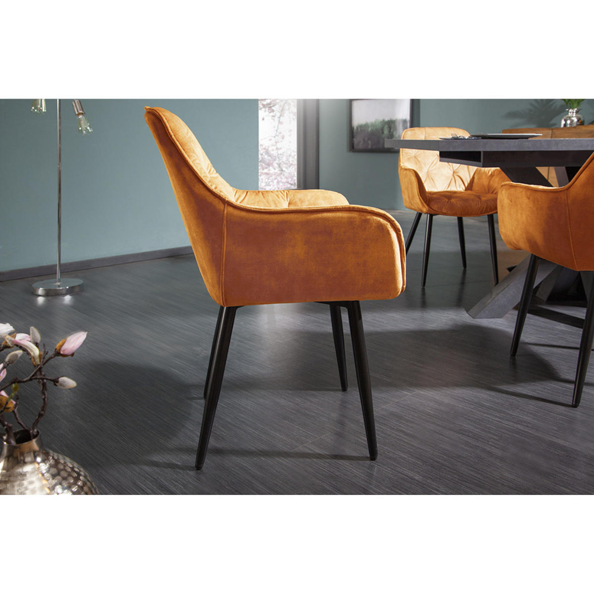 STUHL MILANO Samt Senfgelb, Schwarze - Gelb, Textil (59/84/62cm) - riess-ambiente