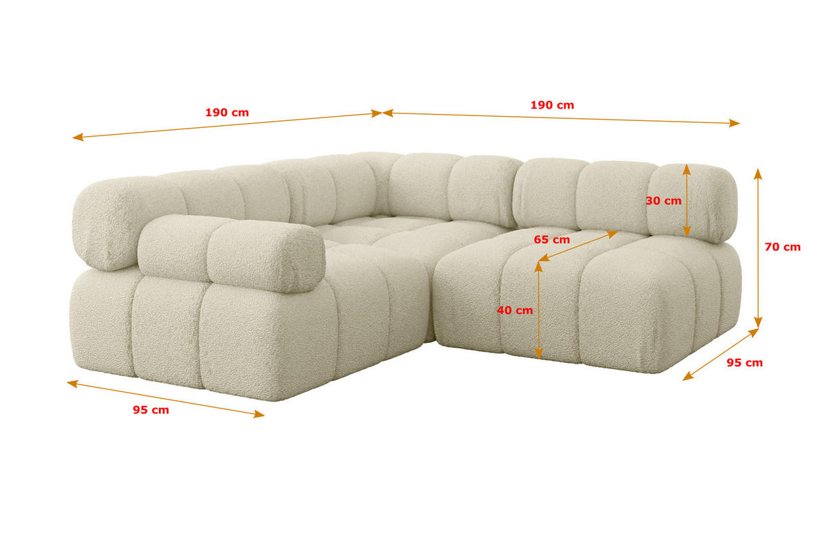 ECKSOFA modulares Sofa Mende-L1 - 190x190x70 cm Beige Bouclé - Beige, Holzwerkstoff/Textil (190/190cm) - ALTDECOR