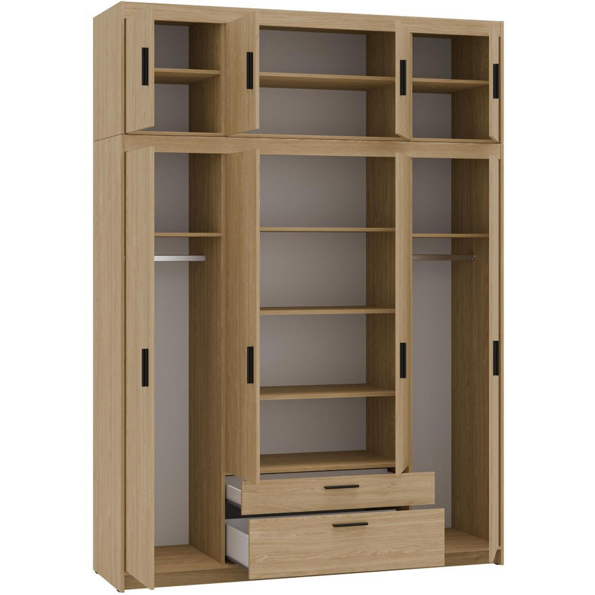 DREHTÜRENSCHRANK Elena mit 4 Türen und 2 Schubladen, mit Aufsatz Eiche Geölt - Eichefarben, Holzwerkstoff (176/245/53cm) - Beautysofa