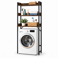 WASCHMASCHINENREGAL Schwarz Metall Industrial 3 Ablagen 166x63x25 cm - Braun, Holzwerkstoff/Metall (63/166/25cm) - Relaxdays