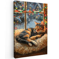 LEINWANDBILD Katze - Weihnachten - Winter - Tier Deko Groß 90x140 cm - Bernsteinfarben, Textil (90/140cm) - MuchoWow