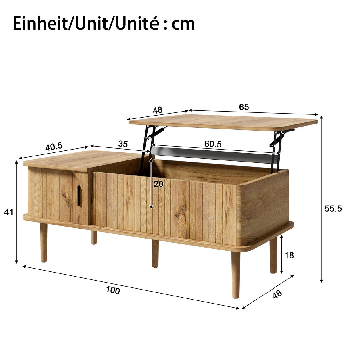 KONFERENČNÍ STOLEK Retro s výklopnou deskou, přírodní, 100 × 48 × 55,5 cm - přírodní, kompozitní dřevo (48/100/55.5cm) - Urban Meuble
