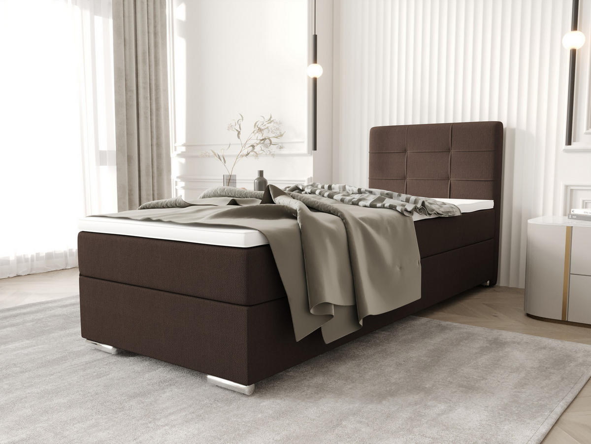BOXBETT ZILANO 1 mit Matratze H3 und Topper 90x200 Cosmic 800 - Dunkelbraun, Holz/Textil (90/200cm) - Bedante