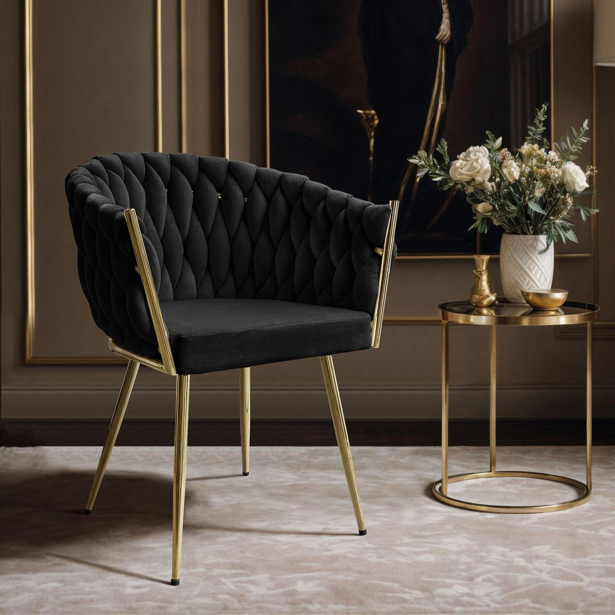 ARMLEHNENSTUHL ROSALIE - Goldfarben/Schwarz, Textil (65/73/54cm) - Lookway