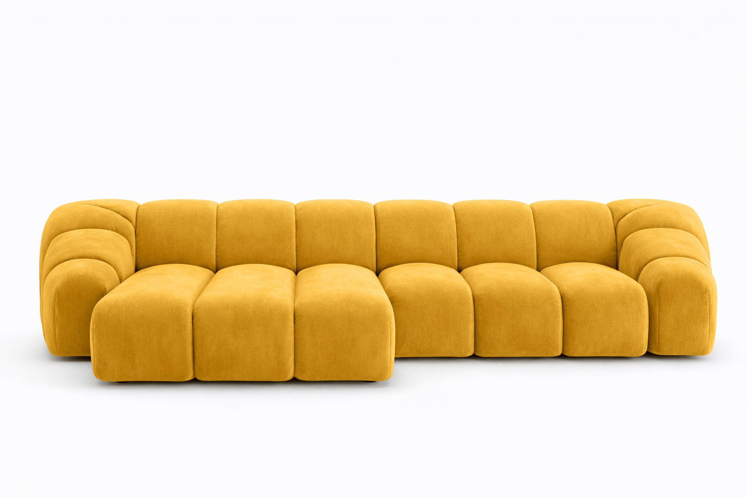 ECKSOFA Modulare L-Form, Veloursstoff Bluvel, Golden, Links, CROISSANT L - Goldfarben, Holz (305/190cm) - Kaiser Möbel