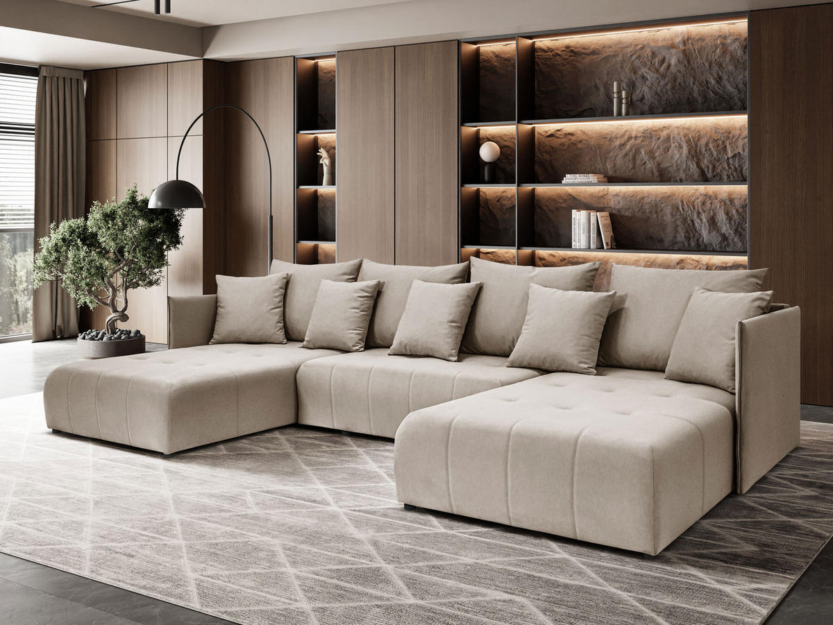 WOHNLANDSCHAFT Hanna in U-Form 348 x 188cm Schlaffunktion Bettkasten, 5 Sitzer, Schlafsofa, capuccino - Hellbraun, Kunststoff (348/93/188cm) - Margaret Hadas24