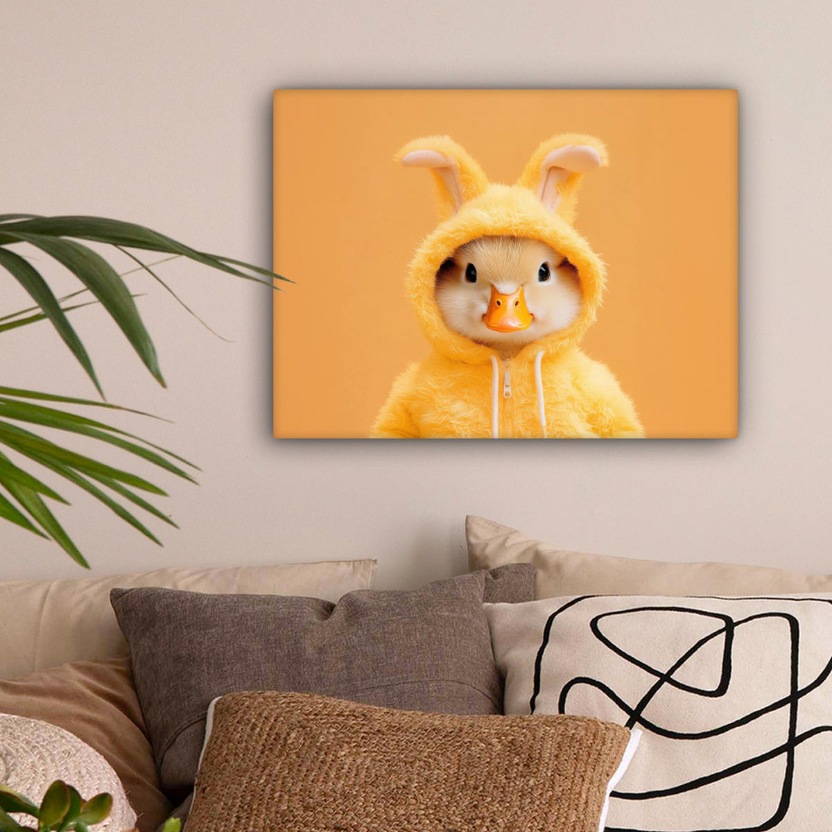 LEINWANDBILD Osterhase - Kostüm - Ente Wandbild 40x30 cm - Gelb, Textil (40/30cm) - MuchoWow