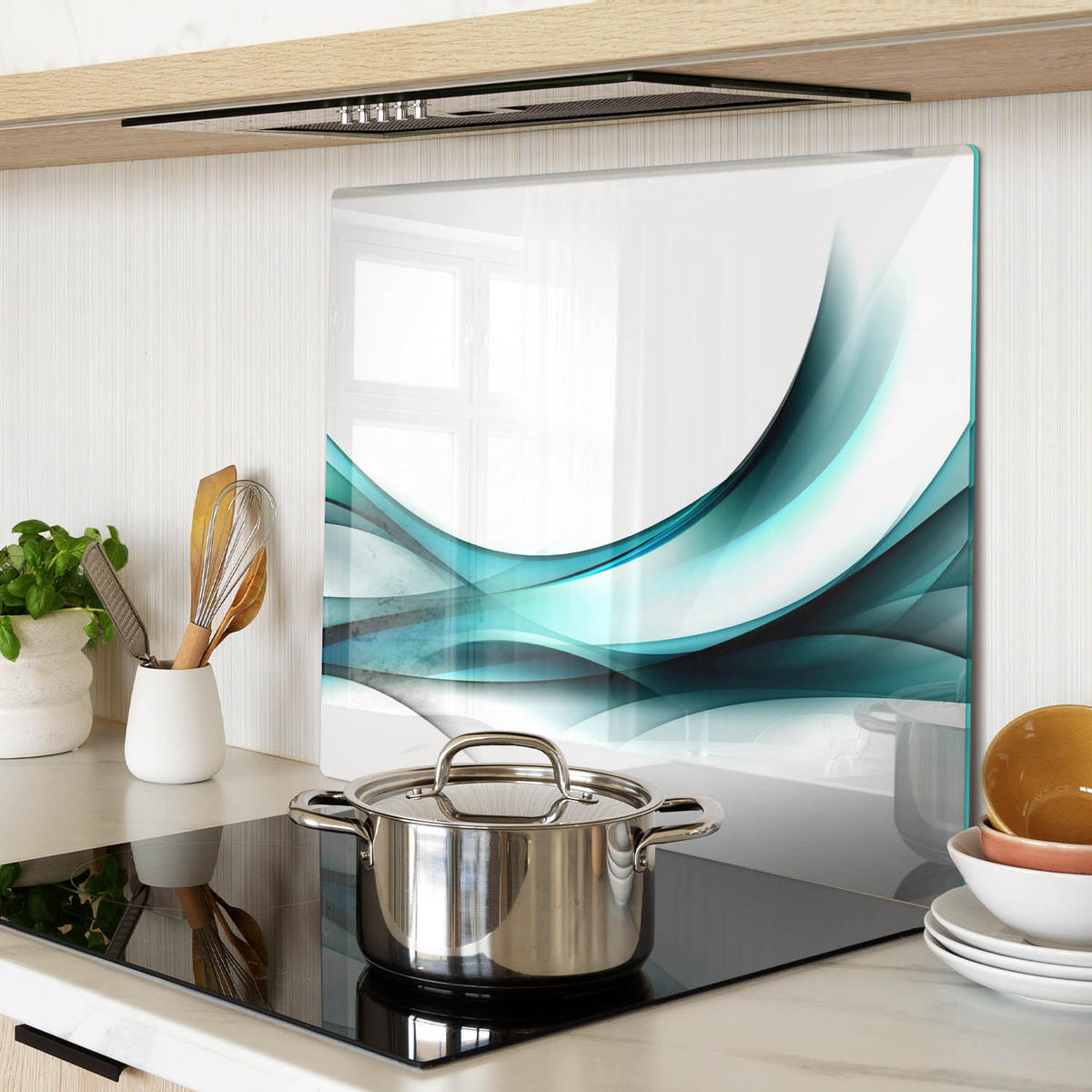 GLASPLATTE 60x52 cm Abstrakte Wellen - Blau, Glas (60/0.4/52cm) - TULUP