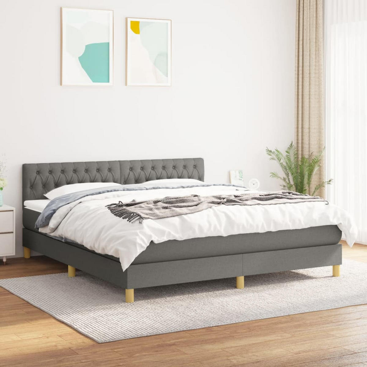 BOXSPRINGBETT mit Kopfteil, Matratze und Topper, 180/200 cm aus Stoff, Dunkelgrau - Grau, Textil - vidaXL