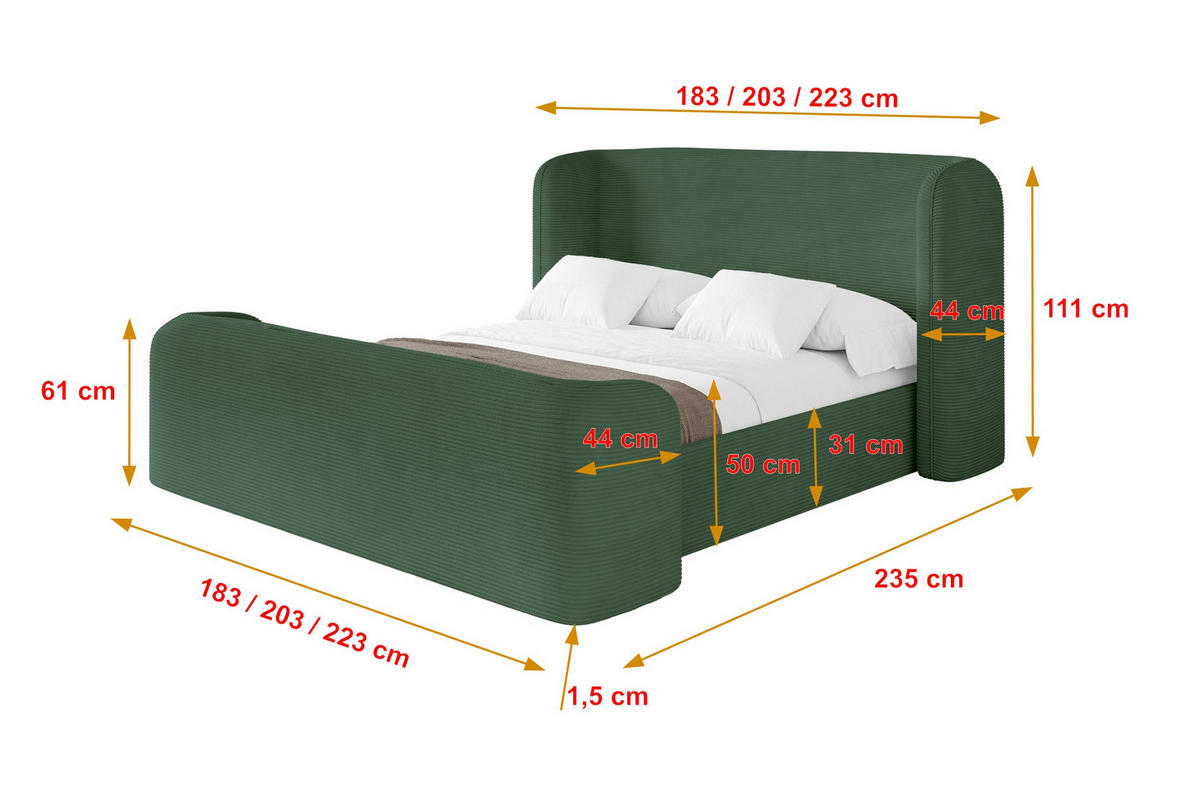 POLSTERBETT mit Bettkasten, Fußteil und Lattenrost, Boxbett ohne Matratze - ESTI-Z 160x200 Grün - Olivgrün, Holzwerkstoff/Textil (160/200cm) - ALTDECOR