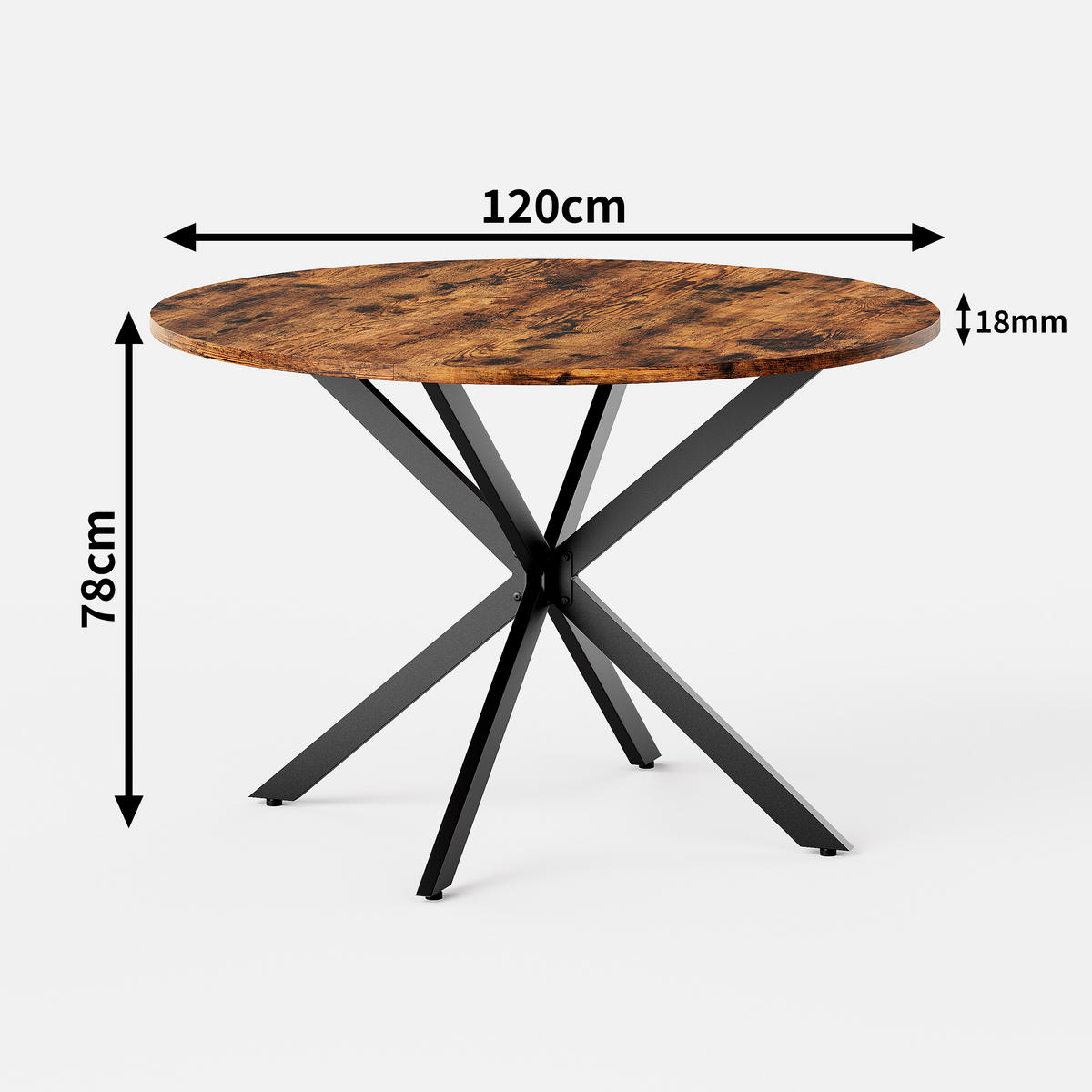 ESSTISCH Ø120/76 cm im Industrialstil DE-39993 Vintagebraun - Braun, Holzwerkstoff (120/120/78cm) - ComfortXL