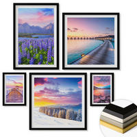 WANDBILDER 5er-Set - 50x50 cm & 20x30 cm & 40x60 cm Schwarzer Rahmen - Winterlandschaft des Pierbergs - Schwarz, Kunststoff (40/60cm) - ArtPrintCave