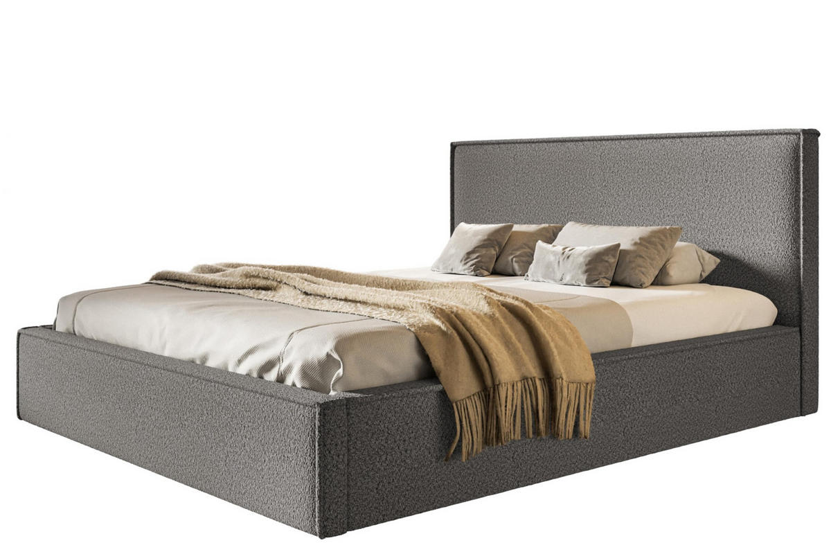 BETT 160x200 - Polsterbett mit Bettkasten und Holzrahmen - Modern Betten - Kuscheliger Catch-Me-Stoff - Kollektion Milano - Grau - Grau, Holz/Textil (160/200cm) - Alpi-Möbel
