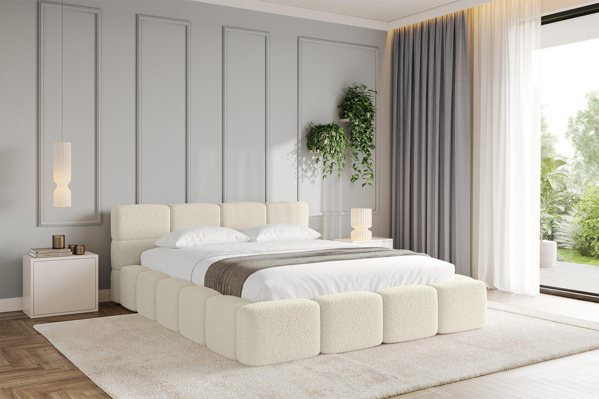 POLSTERBETT mit Bettkasten und Lattenrost, Bett mit Matratze H3/H4, Kopfteil, Boxbett, Doppelbett mit Stauraum - NATA-v1 160x200 Beige - Beige, Holzwerkstoff/Textil (160/200cm) - ALTDECOR