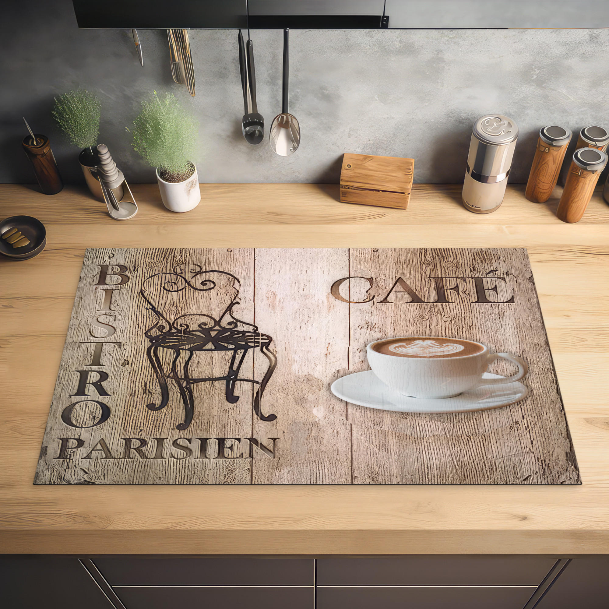HERDABDECKPLATTE Bistro Parisien - Café - Kaffee - Jahrgang 83x51 cm - Cappuccino, Kunststoff (83/0.2/51.5cm) - MuchoWow