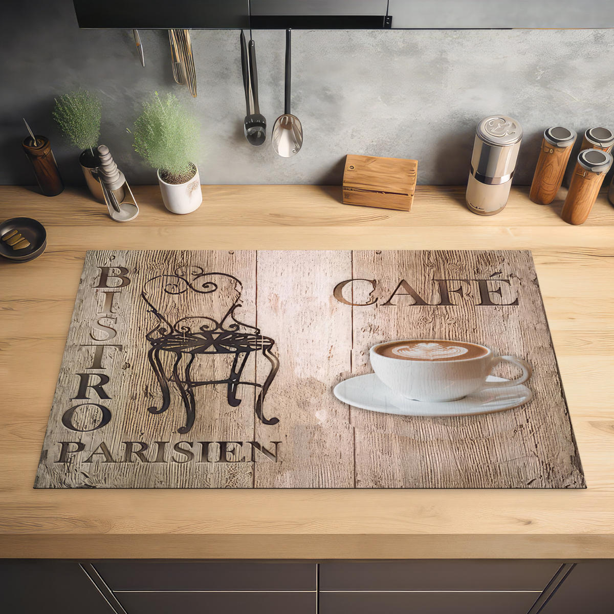 HERDABDECKPLATTE Bistro Parisien - Café - Kaffee - Jahrgang 83x51 cm - Cappuccino, Kunststoff (83/0.2/51.5cm) - MuchoWow