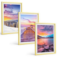 BILDER SET 3er Set - 40x60 cm Goldrahmen - Winterliche Bergseelandschaft - Goldfarben, Kunststoff (40/60cm) - TULUP