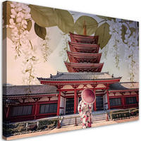 WANDBILD japanische geisha und tempel - Rot, Textil (60/40cm) - Feeby