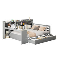 BETT aus Massivholz 140/200 cm mit Schreibtisch und Regalen grau - Grau, Holz (140/200cm) - OKWISH