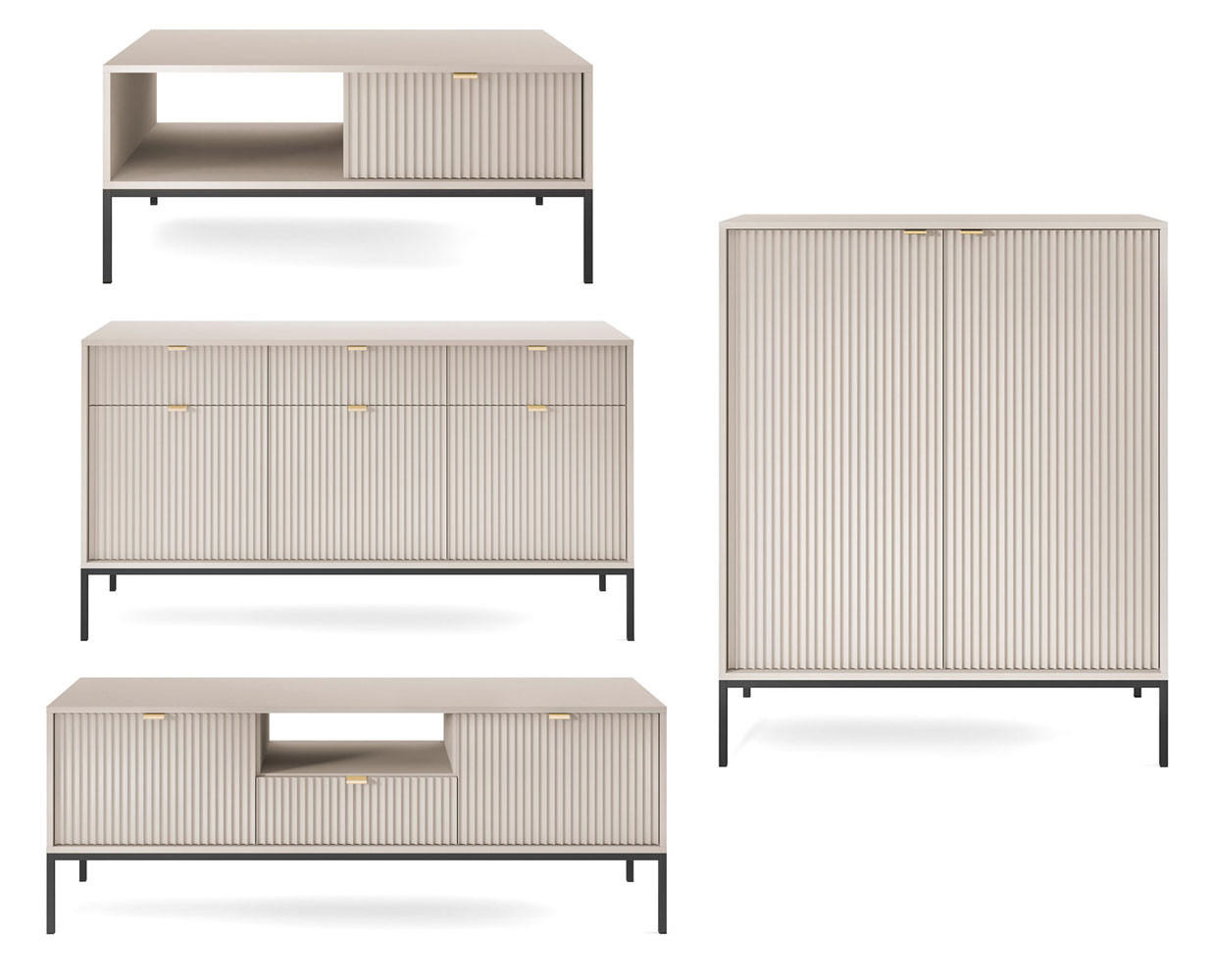 Feldmann-Wohnen Wohnzimmer-Set Kaschmir, Schwarz 412x125x68 cm