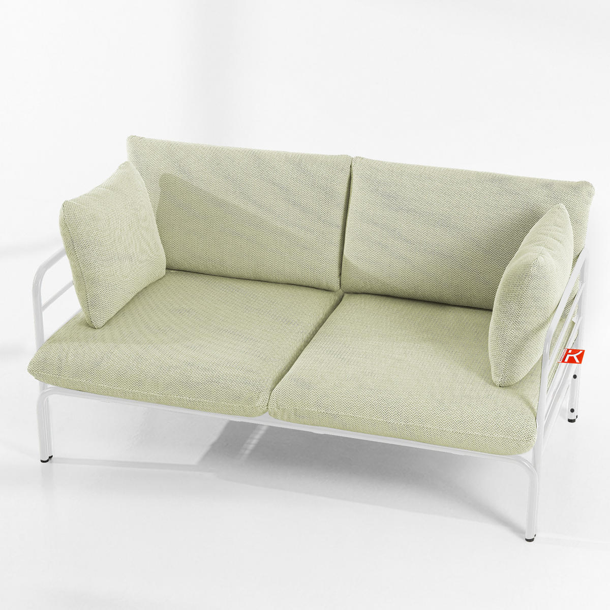 GARTENSOFA RAMBE 2-Personen mit Kissen, Weiß - Weiß/Hellgrün, Textil/Metall (150/80/80cm) - KONSIMO®