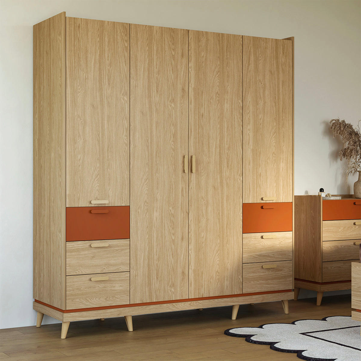 KLEIDERSCHRANK 4 Türen Sandy Holz - Braun, Holzwerkstoff (190/214.5/57.4cm) - Petits-meubles