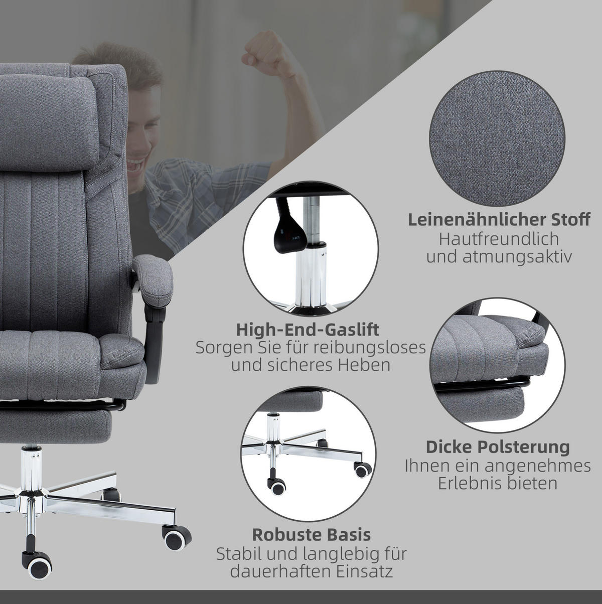 CHEFSESSEL 65/105-113/61 cm Grau aus Polyester mit Vibrationsmassage - Grau, Kunststoff (61/113/65cm) - OKMYHOME