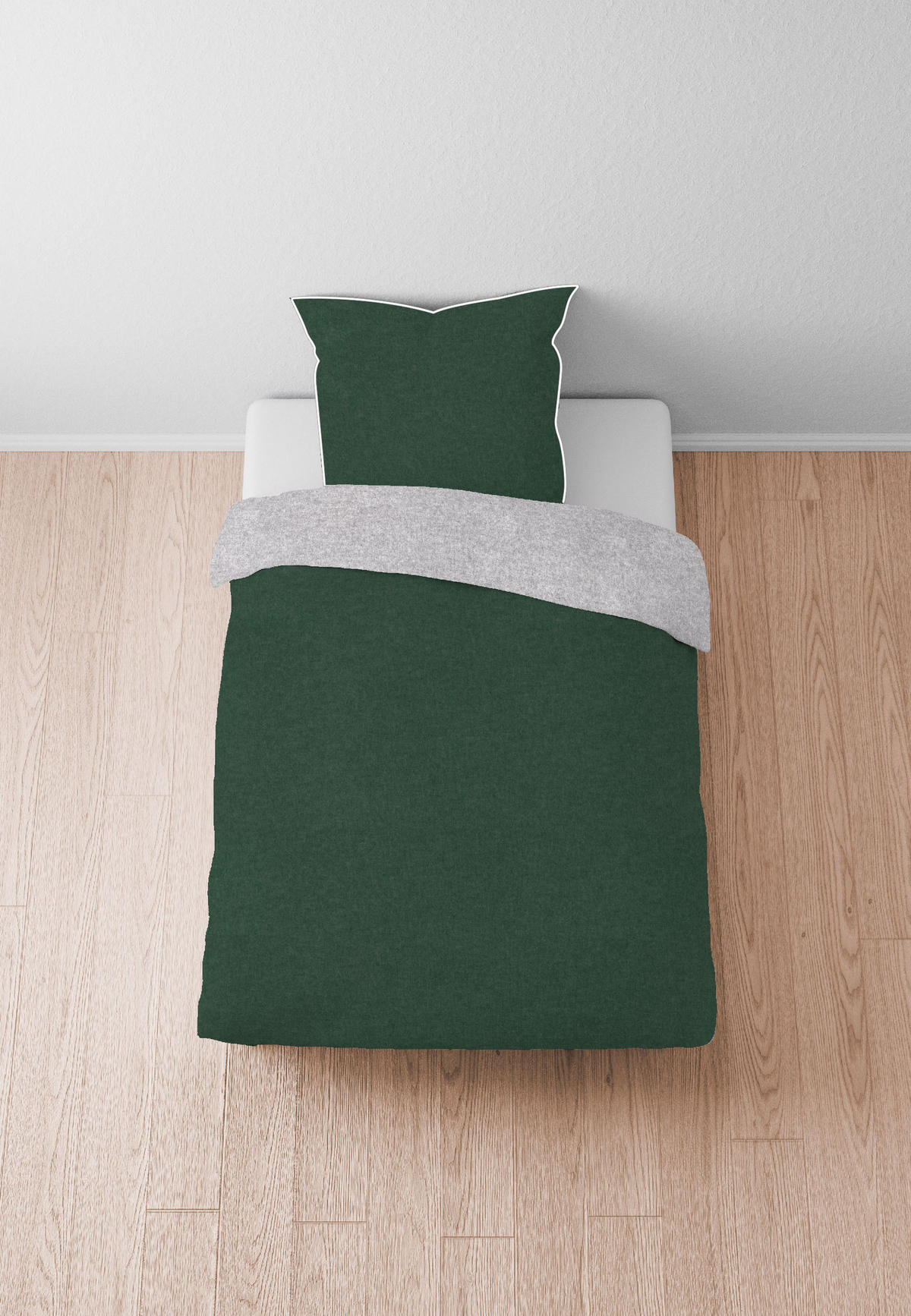 BETTWÄSCHE-GARNITUR Biber Melange UNI dunkelgrün, 135x200 cm + 80x80 cm - Dunkelgrün, Textil (135/200cm) - biberna