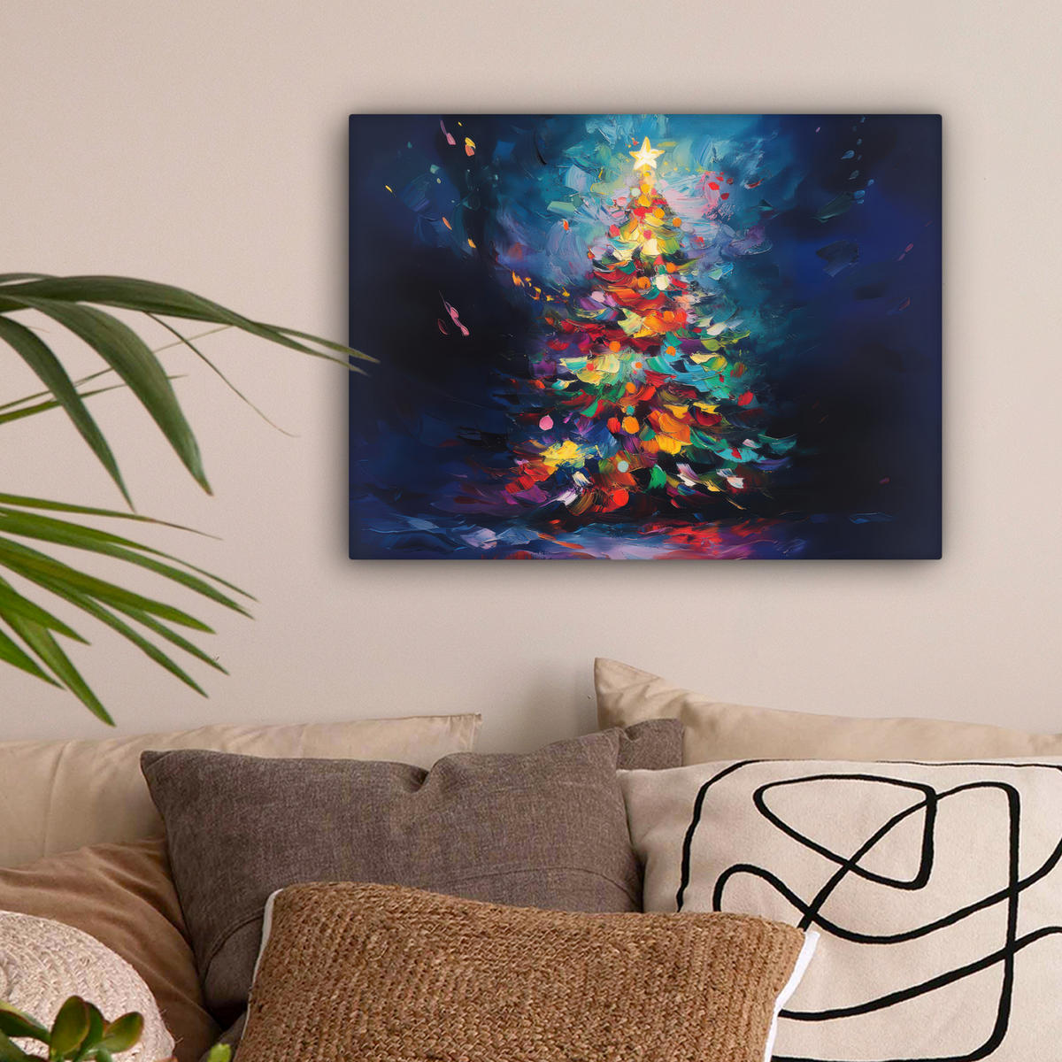 LEINWANDBILD Weihnachtsbaum - Weihnachten - Abstrakt - Farbenfroh 40x30 cm - Multicolor, Textil (40/30cm) - MuchoWow