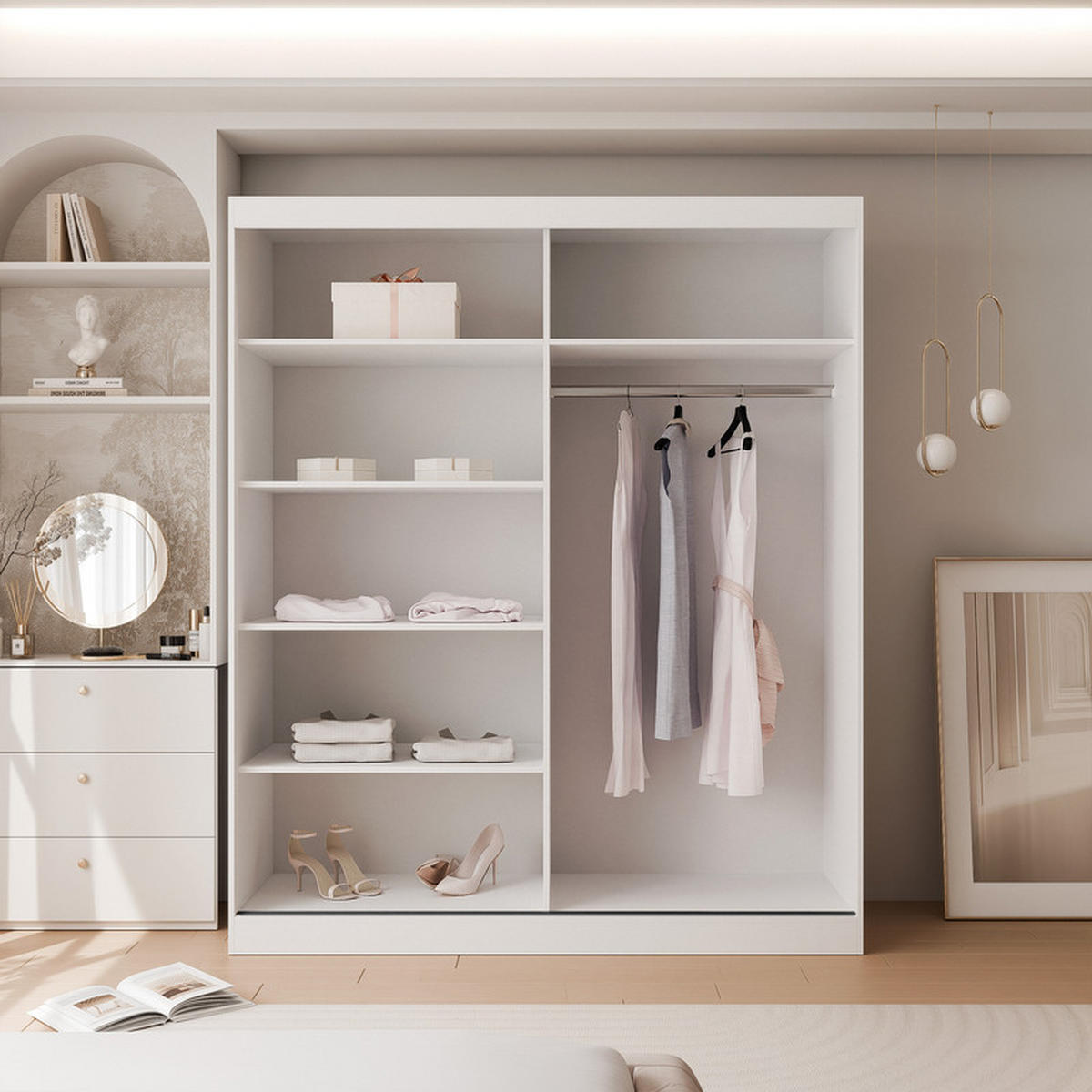 SCHWEBETÜRENSCHRANK CLARITY 2-türig 200/65/215 cm Weiß / schwarze Griffe - Schwarz/Weiß, Holzwerkstoff/Kunststoff (200/215/65cm) - Idohome
