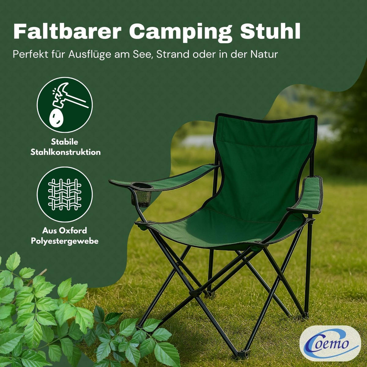 CAMPINGSTUHL FALTBAR in Grün - Grün, Metall (50/80/50cm) - Coemo