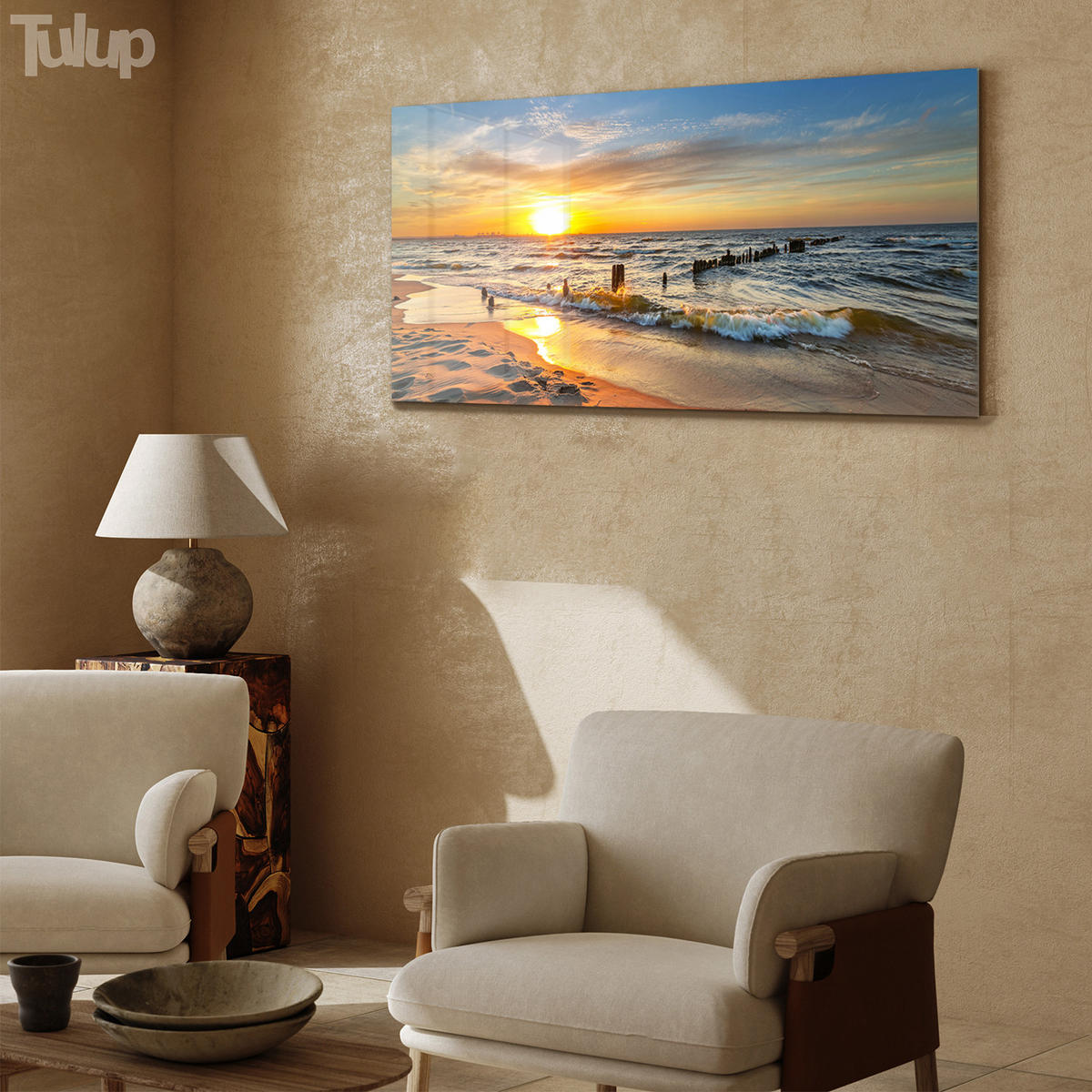 GLASBILD 120x60 cm Strand - Beige, Glas (120/60cm) - TULUP