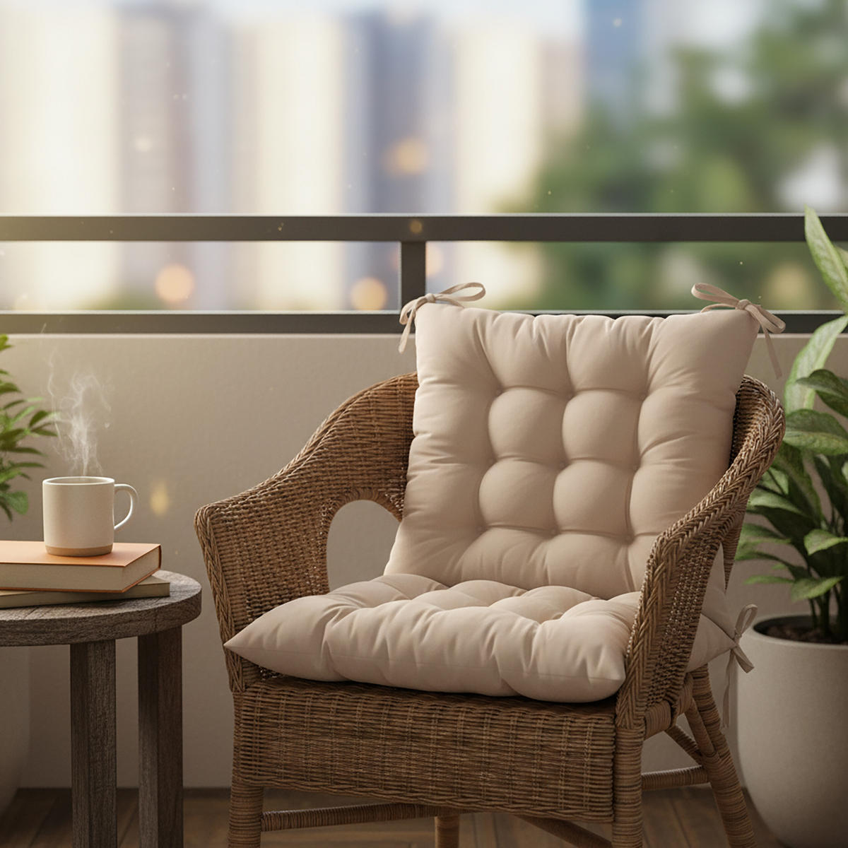 4XSTUHLKISSEN - Beige, Kunststoff/Textil (40/40/5cm) - Relaxdays