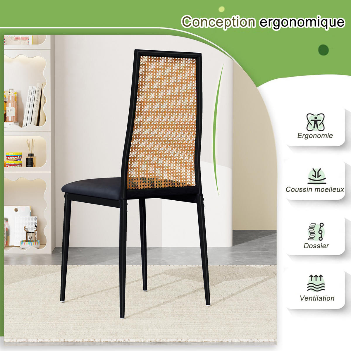 ESSZIMMERSTUHL 2er Set Rattan Holz schwarz - Schwarz, Holz (44/97.5/43cm) - LEBENLANG