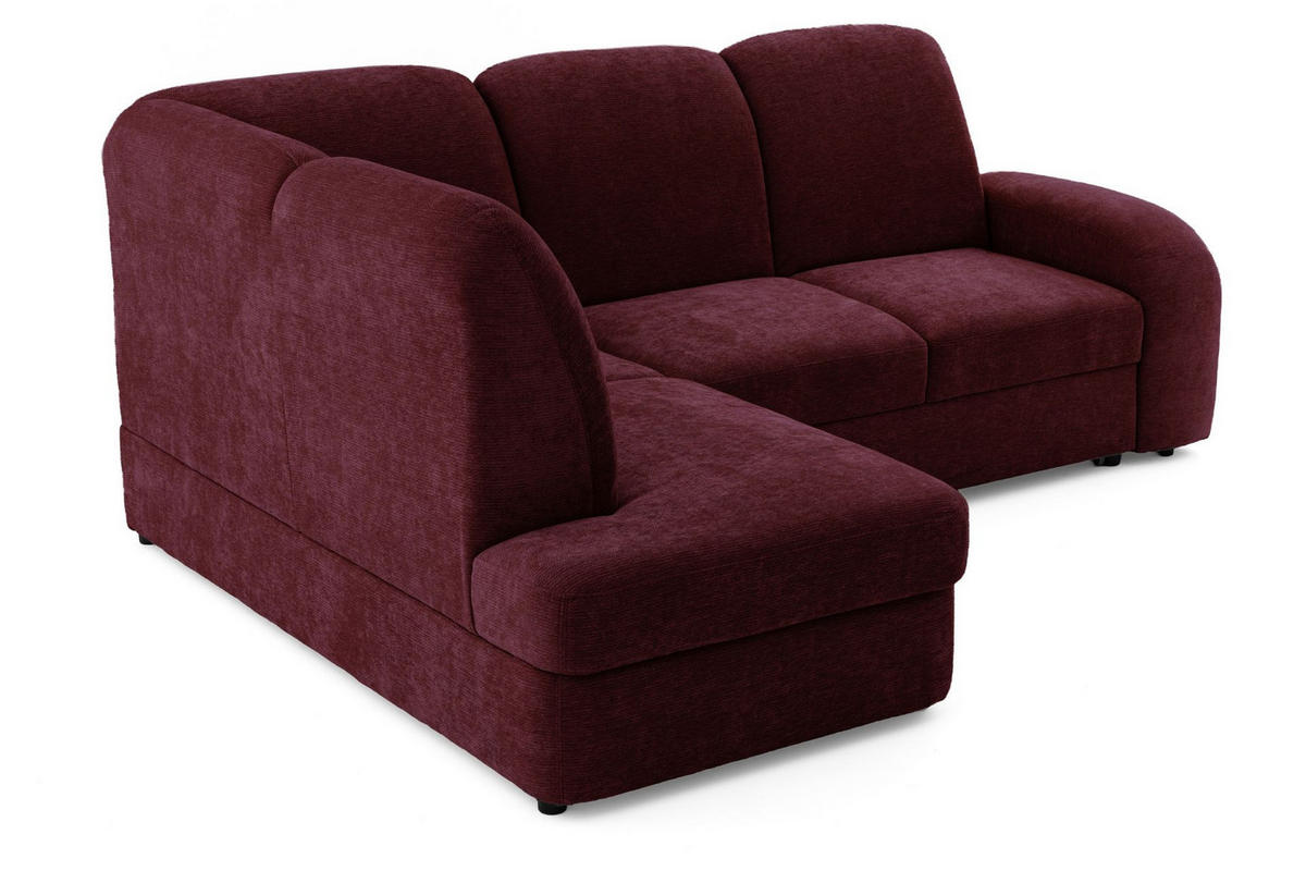 ECKSOFA VIBE L Links mit Schlaffunktion 129x205 Chenille Bordeaux - Bordeaux/Schwarz, Holz/Kunststoff (186/250cm) - Muffo