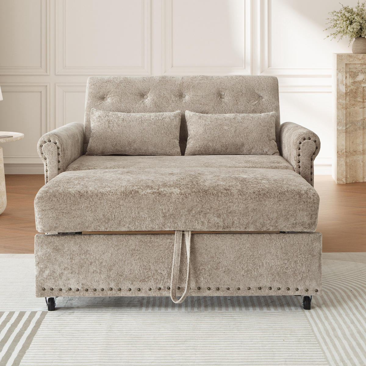 SCHLAFSOFA Braun-Grau mit Ausziehbett und verstellbarer Rückenlehne, Chenille - Graubraun/Schwarz, Holzwerkstoff/Kunststoff (120/82/170cm) - CHICFURN