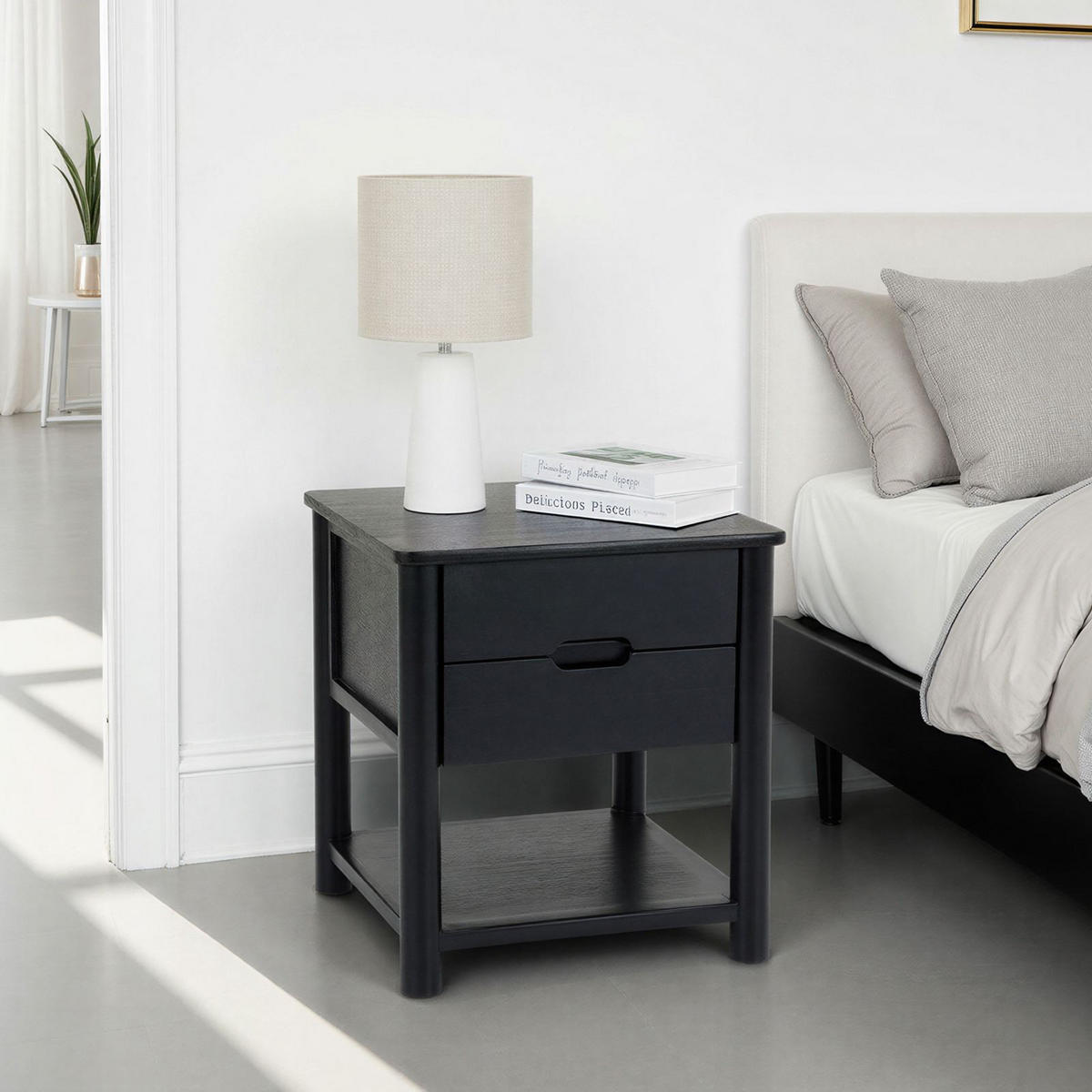 NACHTTISCH FADRI schwarz - Schwarz, Holz (50/55/50cm) - IDIMEX